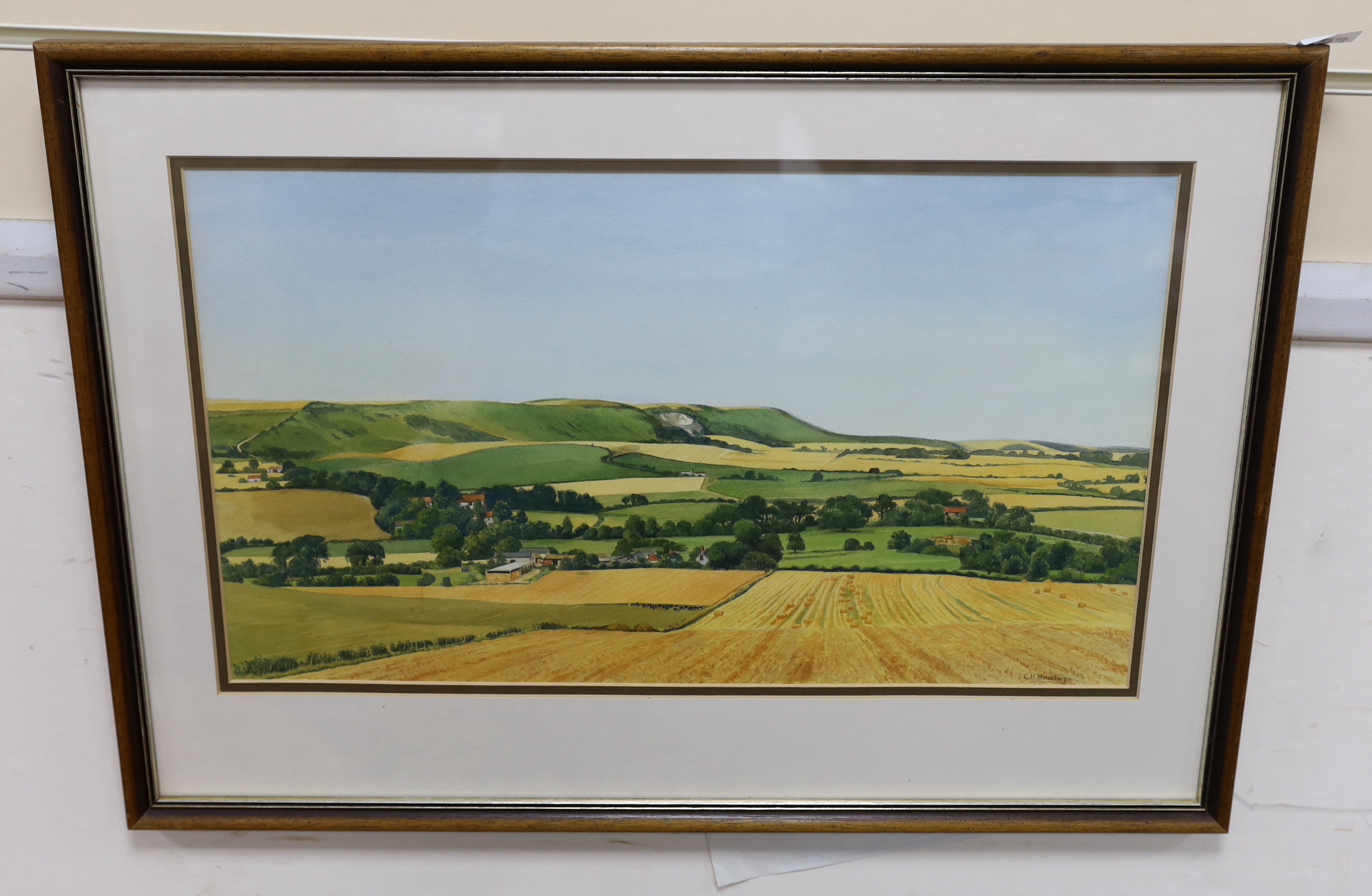 Clifford Meadway (b.1921) Firle Beacon, signed, inscribed label and E Stacy Marks gallery details verso, 50 x 29cm